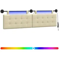 vidaXL Hangend hoofdbord Met LED-verlichting Crèmekleurig Kunstleer