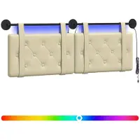 vidaXL Hangend hoofdbord Met LED-verlichting Crèmekleurig Kunstleer