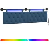 vidaXL Hangend hoofdbord Met LED-verlichting Blauw Stof