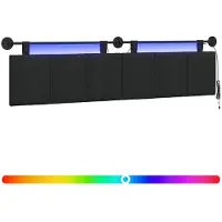 vidaXL Hangend hoofdbord Met LED-verlichting Zwart Stof