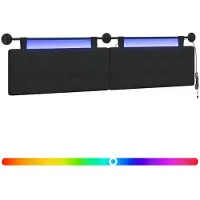 vidaXL Hangend hoofdbord Met LED-verlichting Zwart Stof