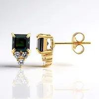 Cavill - Verguld 925 Sterling Zilveren Stud Oorbellen - Achthoekige Braziliaanse Indigoliet 1,35 ct - Zirkonia Accent 0,29 ct - Luxe Oorbellen Dames