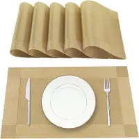 OEM Wasbare Placemats, Set van 6 Ontbijtplacemats in 70% PVC en 30% Polyester, Antislip, Hittebestendig, voor de Keukentafel, Goud Merk: Lumaca