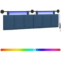 vidaXL Hangend hoofdbord Met LED-verlichting Blauw Stof