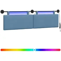 vidaXL Hangend hoofdbord Met LED-verlichting Blauw Corduroy stof