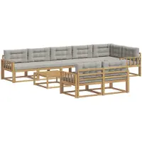 vidaXL Buiten bank set 9 st Wit en Lichtgrijs Polyester