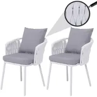 Mendler Set van 2 aluminium tuinstoelen -P89, tuinstoel voor buiten, stof/textiel (180 g/m²) met gevlochten touw ~ lichtgrijs