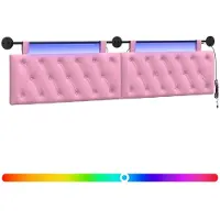 vidaXL Hangend hoofdbord Met LED-verlichting Roze Stof