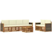 vidaXL Buiten bank set 7 st Natuurlijk en Crème Massief Acacia Hout