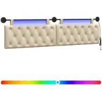 vidaXL Hangend hoofdbord Met LED-verlichting Crèmekleurig Stof