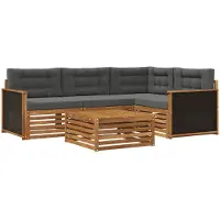 vidaXL Tuinset met 5 zitplaatsen, natuurlijke en antraciet kleur, polyester