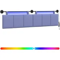 vidaXL Hangend hoofdbord Met LED-verlichting Jeans Blauw Stof