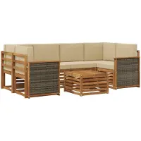 vidaXL Buiten bank set 7 st Natuurlijk en Beige Massief Acacia Hout