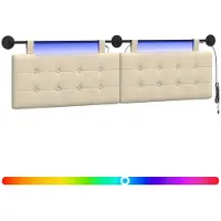vidaXL Hangend hoofdbord Met LED-verlichting Crèmekleurig Stof