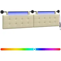 vidaXL Hangend hoofdbord Met LED-verlichting Crèmekleurig Kunstleer