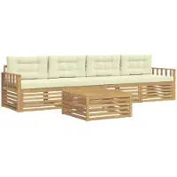 vidaXL Buiten bank set 5 st Wit en crèmekleurig Massief Acacia Hout