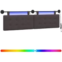 vidaXL Hangend hoofdbord Met LED-verlichting Donkerbruin Stof