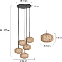 Steinhauer 5-lichts hanglamp Ropex met rotan kappen