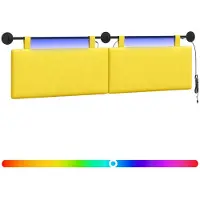 vidaXL Hangend hoofdbord Met LED-verlichting Licht Geel Corduroy stof