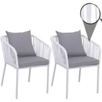 Mendler Set van 2 tuinstoelen -N41, met armleuningen, weerbestendig aluminium vlechtwerk Rope ~ lichtgrijs, kussens lichtgrijs