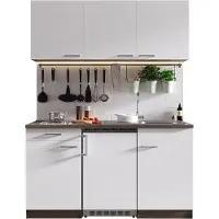 Respekta Goedkope keuken 150 cm - complete kleine keuken met apparatuur Oliver - Donker eiken/Wit - keramische kookplaat - koelkast - mini keuken - compacte keuken - keukenblok met apparatuur