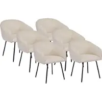 Vente-unique Set van 6 stoelen met armleuningen van stof met textuur en zwart metaal - Crèmewit - NISTOSIA