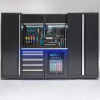 Datona Werkplaatsinrichting PREMIUM RVS werkblad met koelkast - 285 cm breed - Zwart