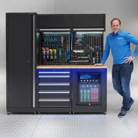Datona Werkplaatsinrichting PREMIUM eiken werkblad met koelkast – 200 cm breed - Zwart