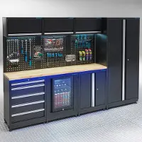Datona Werkplaatsinrichting PREMIUM eiken werkblad met koelkast – 294 cm breed - Zwart