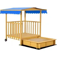 Outsunny -Sandkasten-Tanne-133L x 129B x 137,5H cm-Naturholz