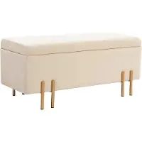 HOMCOM -Sitzbank mit Stauraum-Samt, Holz-100L x 40B x 42H cm-Beige