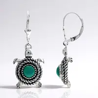 Cavill - Zilveren Oorbellen met Natuurlijke Turkoois 1,26 ct - 925 Sterling Zilver - Bohemian Schildpad Design - Ronde Cabochon 6 mm - Desert Chic
