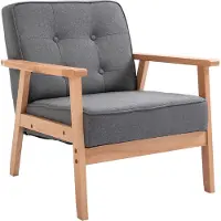 HOMCOM Stoel grijs met houten armleuningen en poten 64,5 x 70 x 70cm