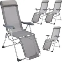 Casaria Tuinstoel 4 stuks Grijs Aluminium