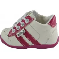 Wanda Leren schoenen - wit/donker roze/fuchsia - meisje - eerste stapjes - babyschoenen - flexibel - sneakers - maat 20