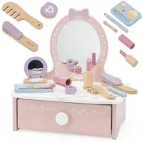 Vigatoys Houten Make-up Tafeltje - Kinder Kaptafel met Spiegel en Accessoires
