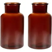 Homla - Tenno Bloemenvaas - Set van 2 - Decoratieve Vaas - Modern Design - Groot Glazen Vaas voor Droogbloemen & Boeket- Scandinavisch Interieur - Stijlvolle Woonaccessoire - Ø14.5 x 25.5 cm - Bruin