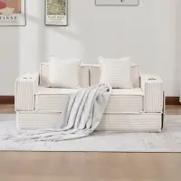 STILVORA Loungebank 162 x 78 x 66 cm - Met Zijvakken En 2 Kussens - Voor Leeshoek En Woonkamer - Corduroy Beige