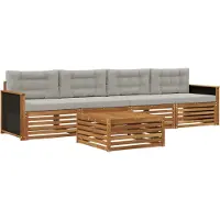 vidaXL Buiten bank set 5 st Naturel en lichtgrijs Massief Acacia Hout