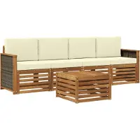 vidaXL Buiten bank set 5 st Natuurlijk en Crème Massief Acacia Hout