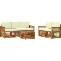 vidaXL Buiten bank set 6 st Natuurlijk en Crème Massief Acacia Hout