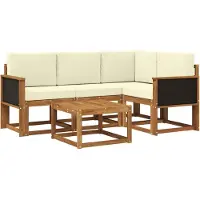 vidaXL Buiten bank set 5 pcs Natuurlijk en Crème Polyester