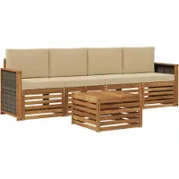 vidaXL Tuinset met 5 zitplaatsen, natuurlijke en beige kleur, massief acaciahout