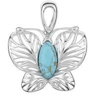 Cavill - Zilveren Vlinder Hanger - 925 Sterling Zilver Gerhodineerd - Turkoois Marquise Cabochon 0,884 ct - Filigraan Sieraad - Handgemaakt en Elegant