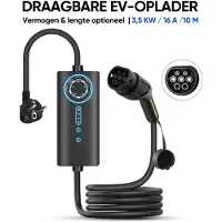Junsun Type 2 Mobiele thuislader elektrische auto - 3,5kW 1 fase (6-16A) - 6A/8A/10A/13A/16A instelbare stroom - 10 meter Laadkabel - 230V EV-oplader - Voor Elektrische Auto's - 2 jaar garantie - IP65