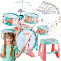 Woopie Educatieve percussie voor kinderen, 5 drums, 1 bekken + kruk met dierenthema - UNI