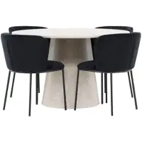 Ebuy24 Lanzo eethoek tafel Ø120cm en 4 stoelen beige, zwart.