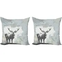 Abakuhaus Kussensloopset met geweimotief (2 stuks), Herten silhouet grunge, 40 cm, Grijszwart