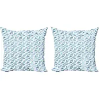 Abakuhaus Decoratieve kussenhoes met vismotief, 2 stuks, Doodle Babyvisjes, 40x40 cm, Blauw turkoois wit