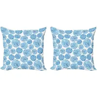 Abakuhaus Decoratieve kussenhoezen met aquarelprint, 2 stuks, Japanse bloem 50x50 cm, hemelsblauw